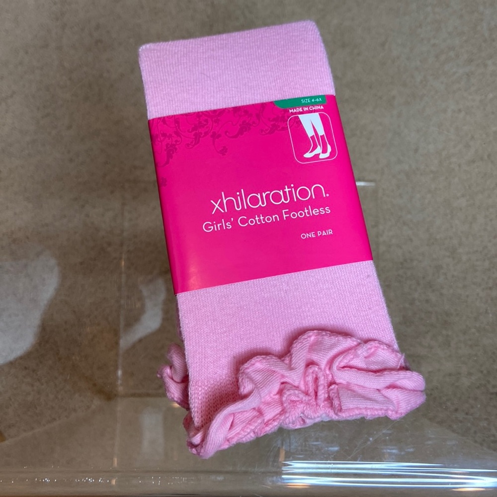NWT, Girls cotton footless tights, size 4-6x, Tinkerbell pink. Ruffle ankle.